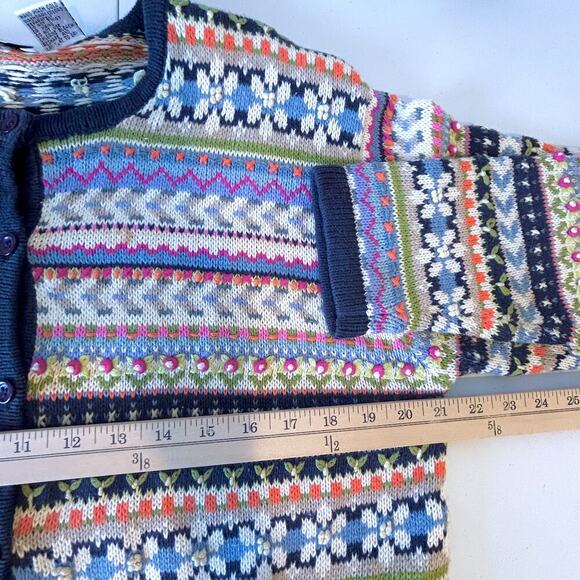 Vintage 90s Floral Textured Bobble Cardigan Sweater Y2K Fair Isle Cottagecore XL - Picture 10 of 11